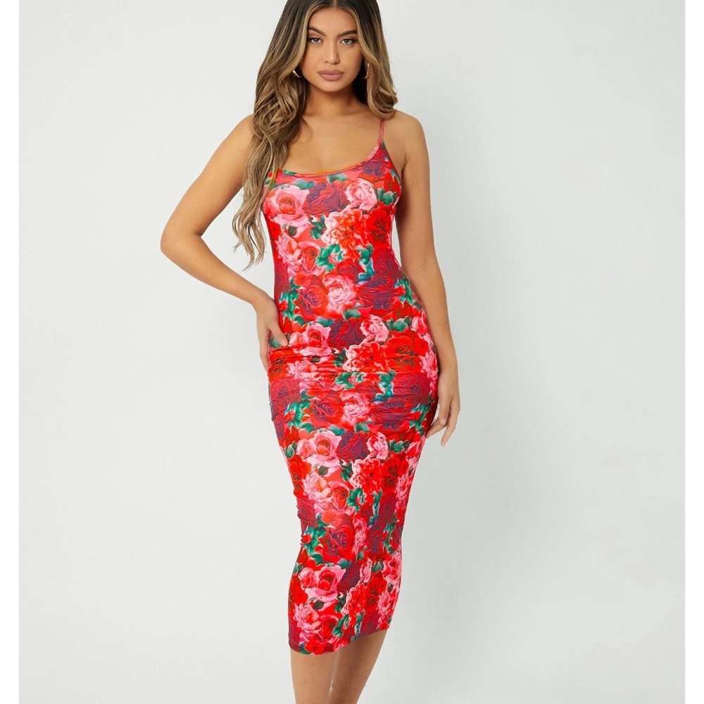 NEW!  Size 4 Floral Print Sexy Bodycon Dress in Red
